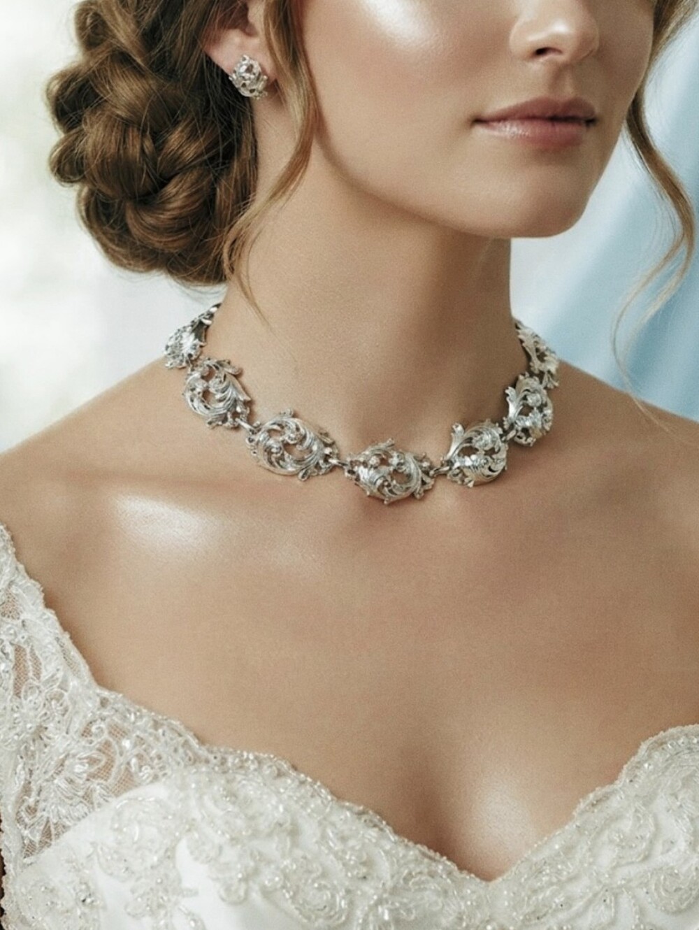 Vintage Silver Tone Ornate Choket Necklace